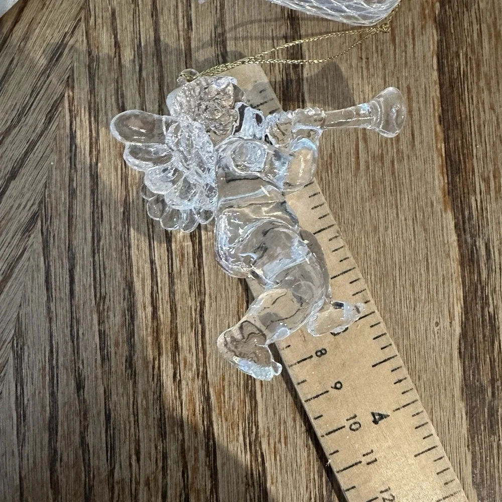 Vintage Christmas Ornaments Heart‎ Cherub Angel Tree Clear Acrylic Lot Of 5